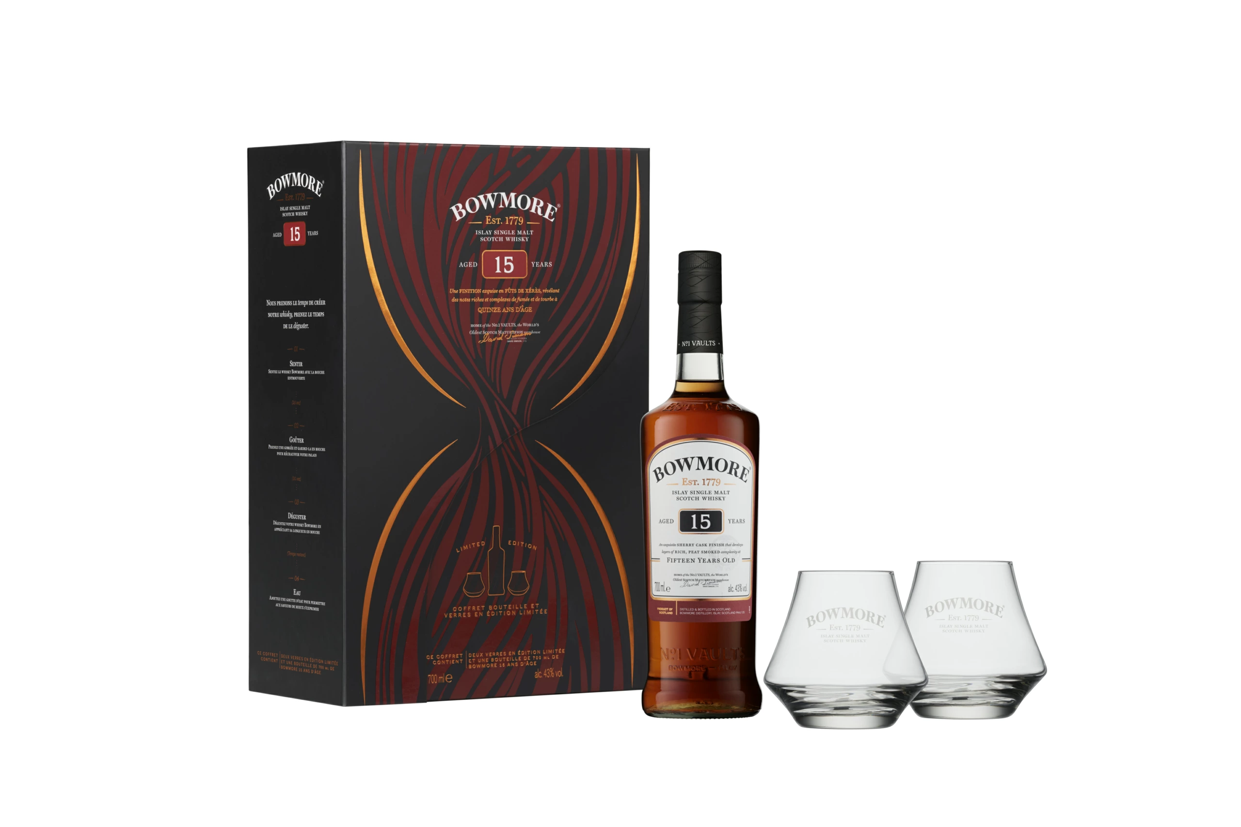 Composite de packshot du coffret Bowmore