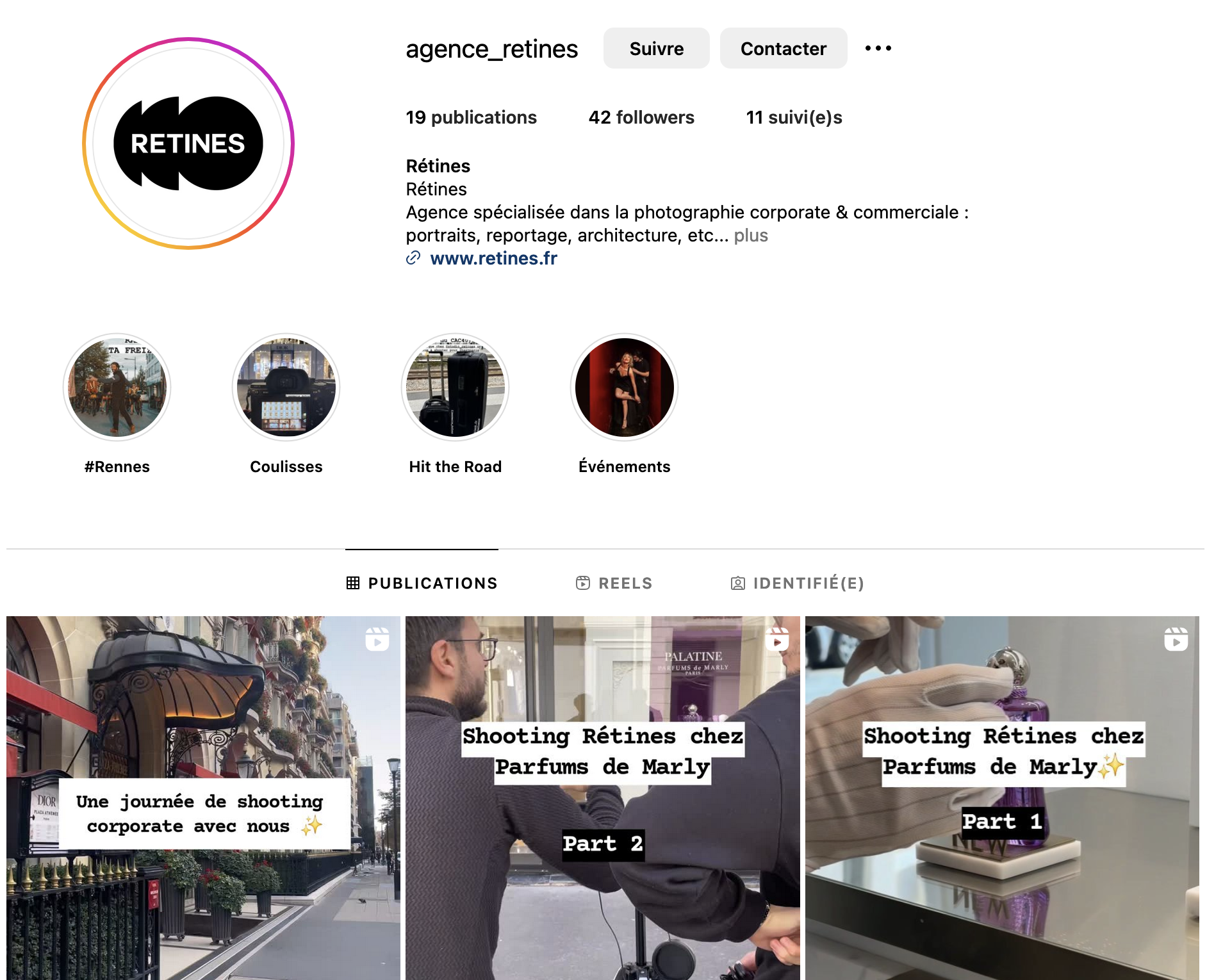 Capture d’écran 2024-10-16 à 16.49.33 Page instagram de l'agence rétines