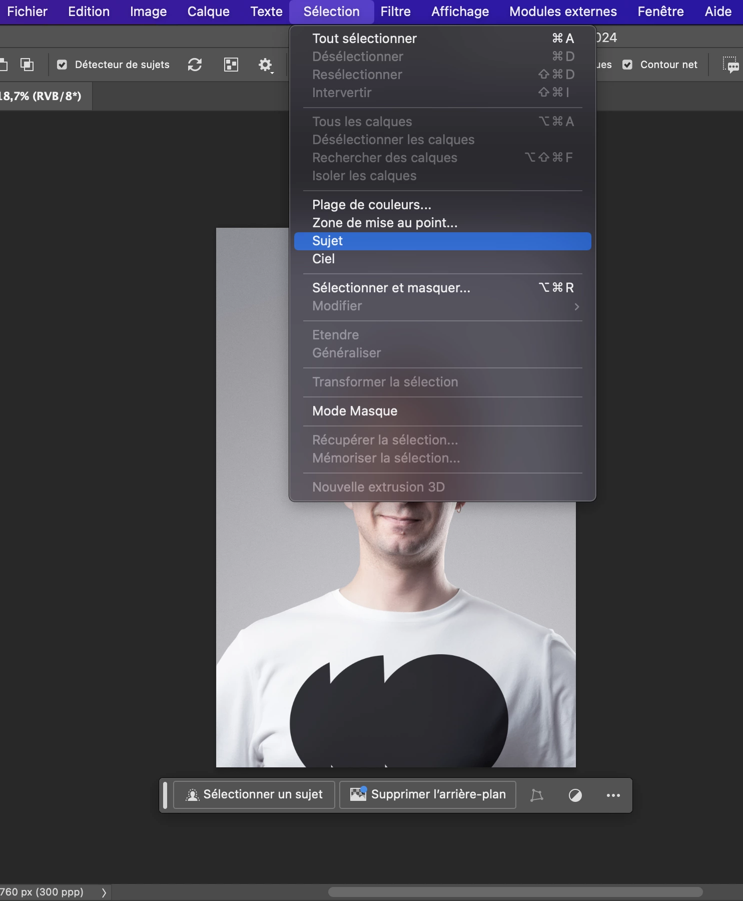 Détourage automatique avec l’IA de Photoshop étape 1