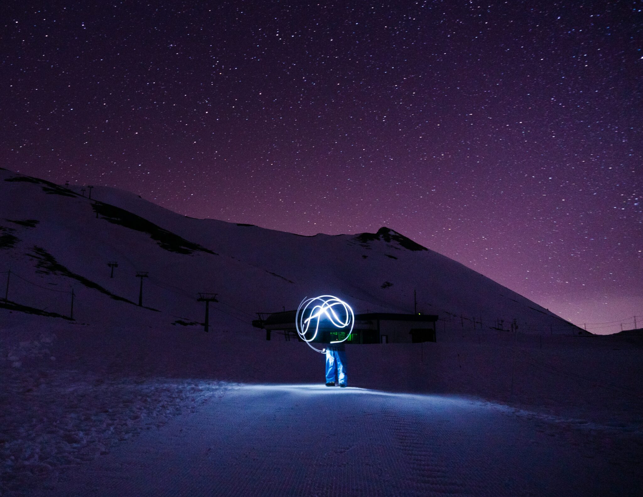 light painting dans le désert montagne