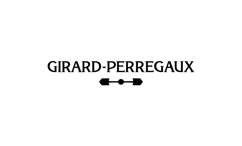 Le logo Girard-Perregaux s'affiche en lettres majuscules, au-dessus d'un emblème linéaire composé de trois formes géométriques reliées entre elles.